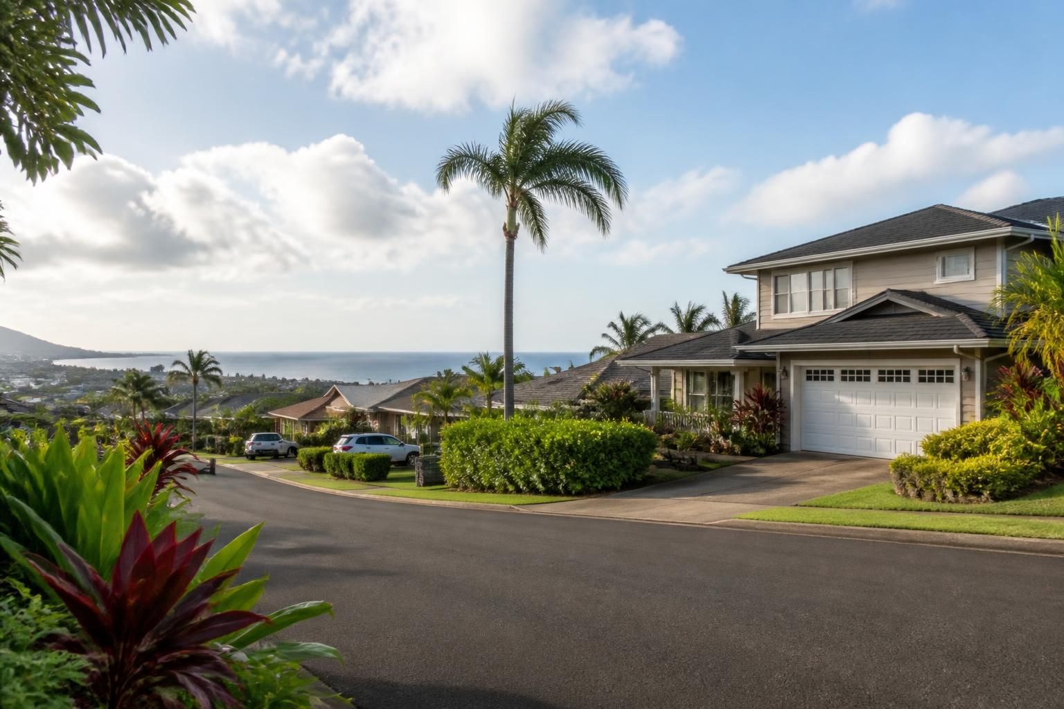 Well-kept Aiea neighborhood with tropical greenery and soft daylight.