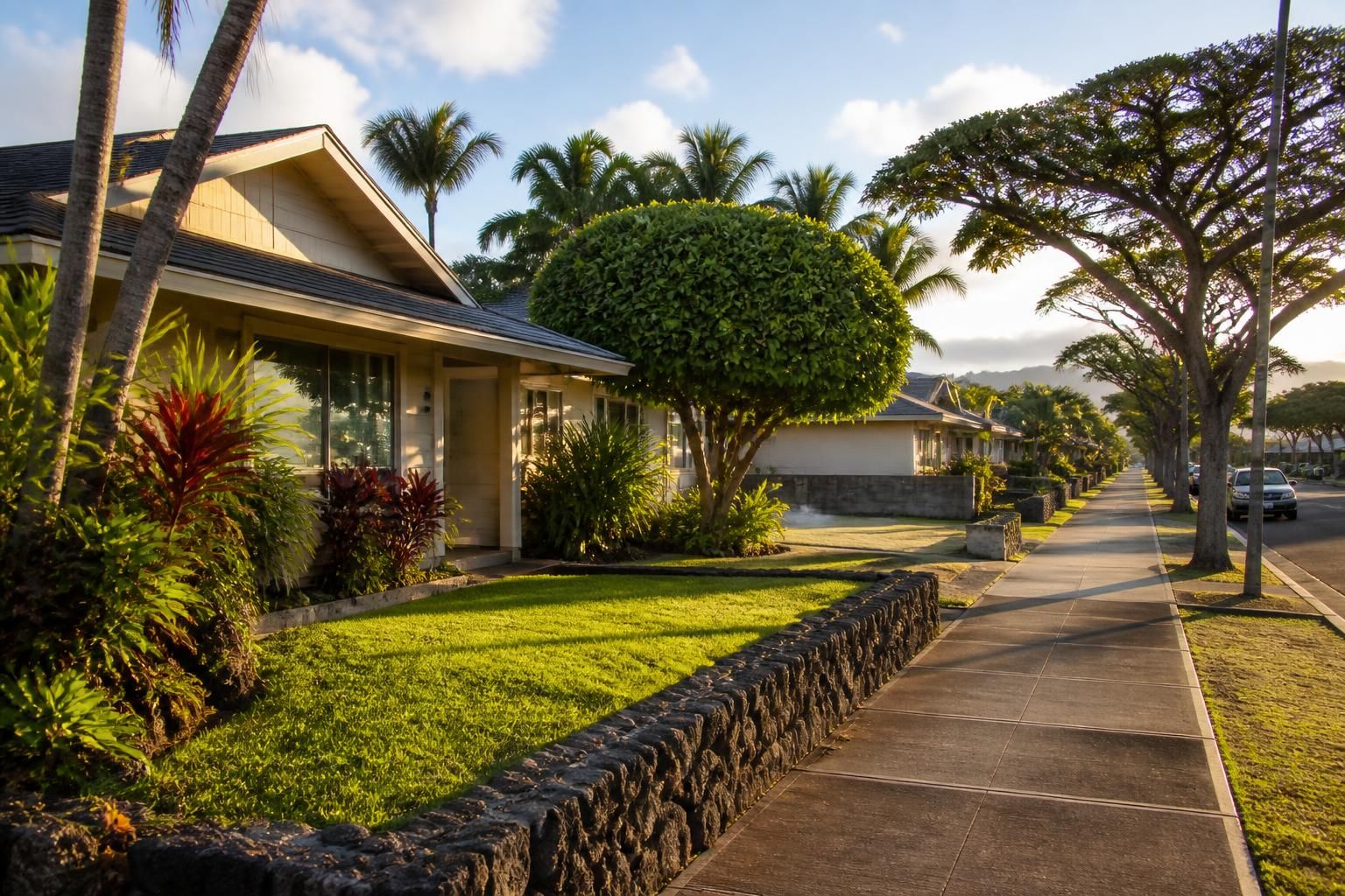 Well-maintained Waipahu neighborhood with tropical landscaping.